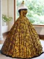 Vintage / Originale Doré Impression Robe De Bal 2024 Robe Boule Bustier Sans Manches Dos Nu Longue Promo Robe De Ceremonie