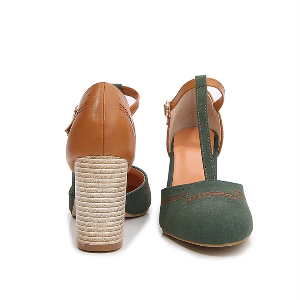 Vintage / Retro Black Street Wear Womens Sandals 2022 T-Strap 8 cm Thick Heels Round Toe Womens Shoes High Heels