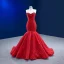 High-end Sexy Red Beading Rhinestone Sequins Feather Evening Dresses 2022 Trumpet / Mermaid Strapless Sleeveless Backless Court Train Evening Party