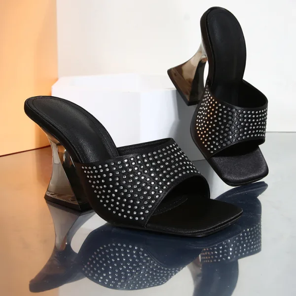 Summer Fashion Pool Blue Street Wear Rhinestone Womens Sandals 2022 9 cm Crystal Stiletto Heels Open / Peep Toe Sandals High Heels