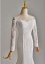 Vintage / Retro White Lace Flower Sweep Train Wedding Dresses 2025 Ball Gown Off-The-Shoulder Long Sleeve Backless