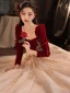 Elegant Burgundy Rhinestone Lace Flower Prom Dresses 2023 A-Line / Princess Square Neckline Long Sleeve Backless Floor-Length / Long Prom Formal Dresses