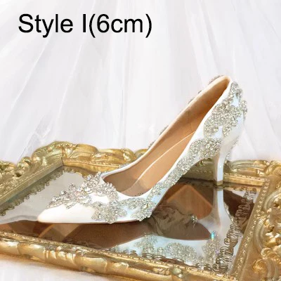 Sexy White Rhinestone Leather Wedding Shoes 2023 11 cm Stiletto Heels Pointed Toe Wedding Pumps High Heels