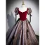 Ethnic Burgundy Prom Dresses 2023 Ball Gown V-Neck Puffy Short Sleeve Backless Floor-Length / Long Prom Formal Dresses