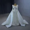 Victorian Style White Handmade  Beading Pearl Lace Wedding Dresses 2024 Trumpet / Mermaid Scoop Neck Long Sleeve Court Train Wedding