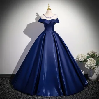 Vintage Retro Navy Blue Prom Dresses 2026 Ball Gown Scoop Neck Short Sleeve Backless Floor Length Long