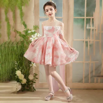 Chic Belle Rougissant Rose Perlage Perle Paillettes Appliques Anniversaire Courte Robe Ceremonie Fille 2025 Robe Boule Encolure Dégagée Gland Sans Manches