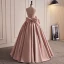 Vintage / Retro Dusky Pink Satin Prom Dresses 2023 Ball Gown Strapless Sleeveless Backless Bow Appliques Floor-Length / Long Prom Formal Dresses