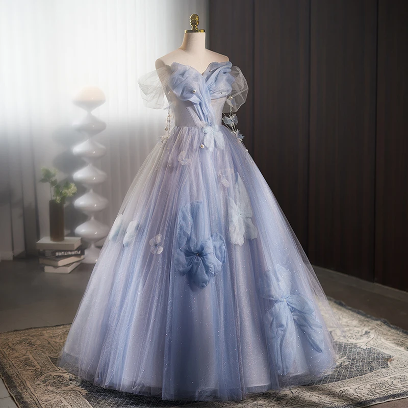 slim fit dress slacks Plus Size 3D Flower Illusion Neck Glitter Overskirt Wedding Gown main image 1