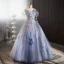 Charming Sky Blue Glitter Pearl Appliques Prom Dresses 2023 Ball Gown Off-The-Shoulder Sleeveless Backless Floor-Length / Long Prom Formal Dresses