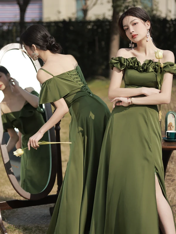 Chic Beautiful Clover Green Split Front Bridesmaid Dresses 2023 A-Line Princess Backless Chic Beautiful Clover Green Split Front Bridesmaid Dresses 2023 A-Line Princess Backless