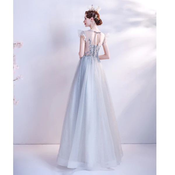 Chic / Beautiful Sky Blue Beading Pearl Rhinestone Prom Dresses 2023 A-Line / Princess Scoop Neck Bow Sleeveless Backless Floor-Length / Long Prom Formal Dresses