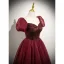 Chic / Belle Bordeaux Glitter Robe De Bal 2025 Princesse Encolure Carrée Gonflée Manches Courtes Dos Nu Longue Promo Robe De Ceremonie