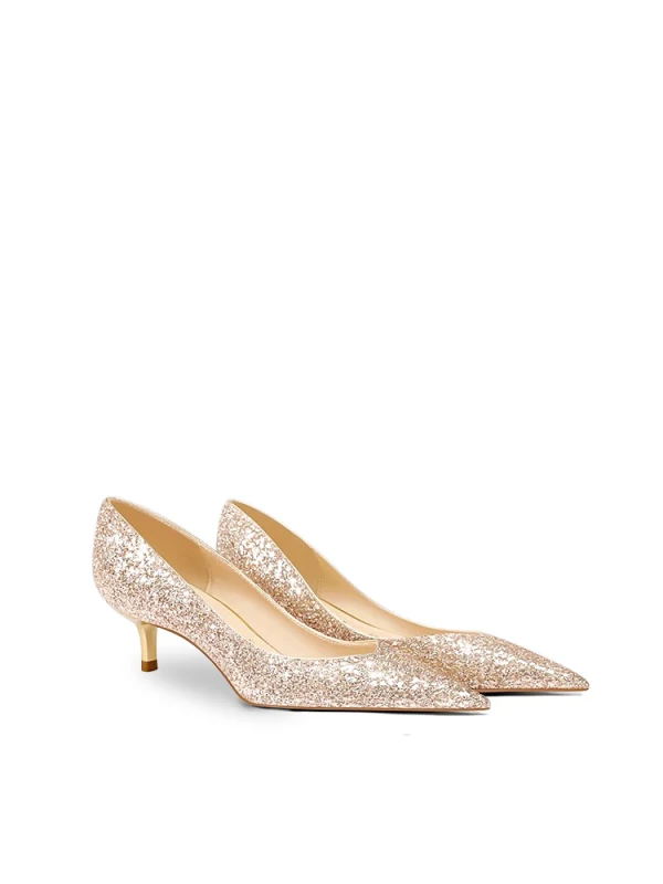 Glittrande Guld Paljetter Brudskor 2024 6 cm Stilettklackar Spetsiga Bröllop Pumps Högklackade
