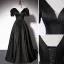 Elegant Black Satin Prom Dresses 2022 A-Line / Princess V-Neck Short Sleeve Backless Floor-Length / Long Formal Dresses