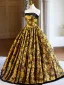 Vintage / Originale Doré Impression Robe De Bal 2024 Robe Boule Bustier Sans Manches Dos Nu Longue Promo Robe De Ceremonie