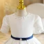 Chic / Beautiful Ivory Birthday Short Flower Girl Dresses 2022 A-Line / Princess Scoop Neck Short Sleeve Pearl Bow Sash Flower Girl Dresses