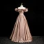 Elegant Khaki Ruffle Satin Prom Dresses 2023 A-Line / Princess Off-The-Shoulder Short Sleeve Backless Floor-Length / Long Prom Formal Dresses