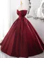 Chic / Beautiful Burgundy Satin Prom Dresses 2024 Ball Gown Off-The-Shoulder Sleeveless Backless Floor-Length / Long Prom Formal Dresses