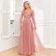 Elegant Blushing Pink Prom Dresses 2024 A-Line / Princess V-Neck Long Sleeve Backless Floor-Length / Long Prom Formal Dresses