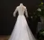 Elegant Leaf Lace Ivory Bridal Wedding Dresses 2021 A-Line / Princess Scoop Neck 3/4 Sleeve Court Train Tulle