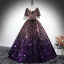 Scintillantes Multi-Couleurs Violet Paillettes Robe De Bal 2024 Robe Boule Encolure Carrée Manches Courtes Dos Nu Longue Promo Robe De Ceremonie