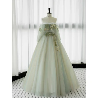 Élégant Vert Cendré Faux Diamant En Dentelle Fleur Robe De Bal 2023 Princesse De L Épaule Sans Manches Dos Nu Longue Promo Robe De Ceremonie