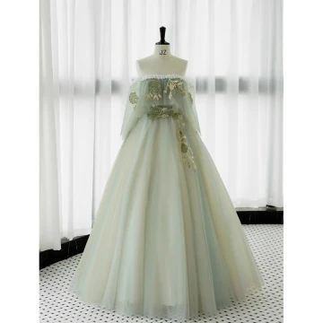 Élégant Vert Cendré Faux Diamant En Dentelle Fleur Robe De Bal 2023 Princesse De L Épaule Sans Manches Dos Nu Longue Promo Robe De Ceremonie