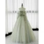 Elegant Sage Green Rhinestone Lace Flower Prom Dresses 2023 A-Line / Princess Off-The-Shoulder Sleeveless Backless Floor-Length / Long Prom Formal Dresses