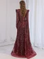 High-end Burgundy Beading Rhinestone Evening Dresses 2023 Trumpet / Mermaid Scoop Neck Long Sleeve Floor-Length / Long Evening Party Formal Dresses