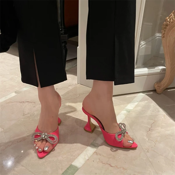 Chic / Beautiful White Street Wear Rhinestone Bow Womens Sandals 2022 10 cm Stiletto Heels Open / Peep Toe Sandals High Heels