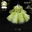 Flower Fairy Sage Green Appliques Birthday Flower Girl Dresses 2024 Ball Gown V-Neck Bell sleeves Floor-Length / Long
