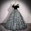 Chic / Beautiful Black Floral Prom Dresses 2023 Ball Gown Spaghetti Straps Rhinestone Short Sleeve Backless Floor-Length / Long Prom Formal Dresses