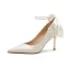 Élégant Ivoire Perle Noeud Bride Cheville Chaussure De Mariée 2023 Satin 8 cm Talons Aiguilles À Bout Pointu Mariage Escarpins Talons Hauts