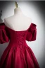 Modest / Simple Burgundy Satin Prom Dresses 2024 A-Line / Princess Off-The-Shoulder Short Sleeve Backless Floor-Length / Long Formal Dresses