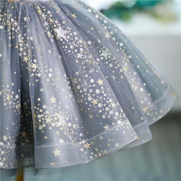 Bling Bling Grey Beading Sequins Lace Flower Short Flower Girl Dresses 2024 Ball Gown Birthday Strapless Sleeveless Tulle