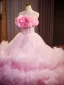 Fashion Candy Pink Cascading Ruffles Appliques Prom Dresses 2024 Ball Gown Strapless Sleeveless Backless Court Train Prom Formal Dresses