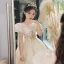 Chic / Beautiful Champagne Star Sequins Birthday Flower Girl Dresses 2023 A-Line / Princess V-Neck Puffy Short Sleeve Floor-Length / Long Flower Girl Dresses