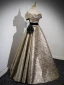 Unusual Gold Glitter Prom Dresses 2023 Ball Gown Off-The-Shoulder Short Sleeve Backless Floor-Length / Long Prom Formal Dresses