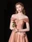 Elegant Nude Satin Prom Dresses 2025 A-Line / Princess Off-The-Shoulder Sleeveless Backless Floor-Length / Long Prom Formal Dresses