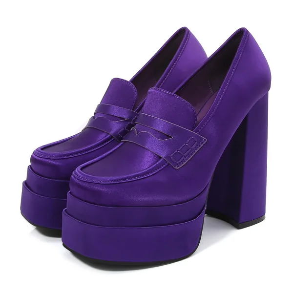 Fashion Fuchsia Cocktail Party Womens Shoes 2023 14 cm Thick Heels Round Toe Womens Shoes