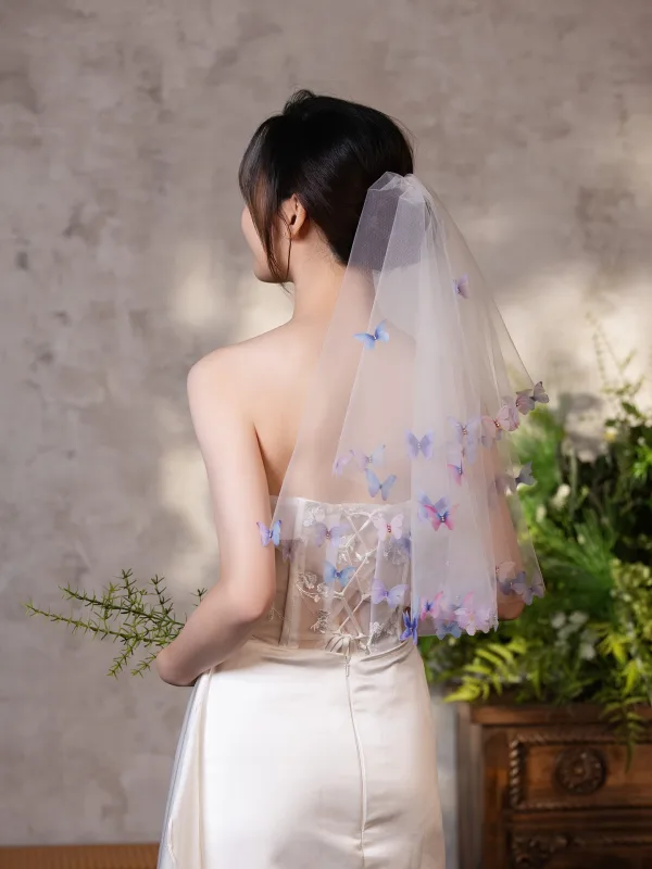 Chic / Belle Blanche Papillon Voile De Mariée 2025 0.5 m Tulle
