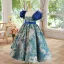 Vintage / Retro Royal Blue Birthday Embroidered Flower Girl Dresses 2022 A-Line / Princess Scoop Neck Puffy Short Sleeve Sash Floor-Length / Long Flower Girl Dresses