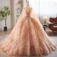 Luxury / Gorgeous Flower Fairy Champagne Flower Prom Dresses Wedding Dresses 2023 Ball Gown Strapless Sleeveless Backless Chapel Train Wedding Dresses