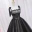 Audrey Hepburn Style Black Lace Prom Dresses 2024 Ball Gown Spaghetti Straps Sleeveless Backless Bow Floor-Length / Long Prom Formal Dresses