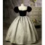 Élégant Noire En Dentelle Fleur Robe Ceremonie Fille 2022 Robe Boule Encolure Dégagée Gonflée Manches Courtes Longue Promo Robe Ceremonie Fille