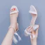 Élégant Blanche Perle Bride Cheville Peep Toes / Bout Ouvert Chaussure De Mariée 2024 7 cm Talons Épais Mariage Sandales Talons Hauts