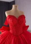 Luxury / Gorgeous Red Handmade  Beading Wedding Dresses 2024 Ball Gown Off-The-Shoulder Sleeveless Backless Bow Chapel Train Wedding