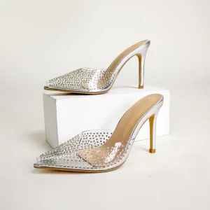Sexig Sommar Silver Afton Rhinestone Sandaler Dam 2022 10 Cm Stilettklackar Spetsiga Sandaler Högklackade