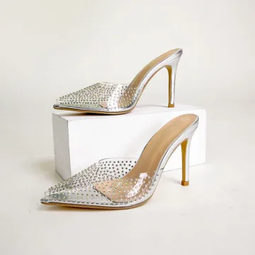 Sexy Zomer Zilveren Avond Rhinestone Sandalen Dames 2022 10 Cm Naaldhakken Stiletto Spitse Neus Sandalen Hoge Hakken